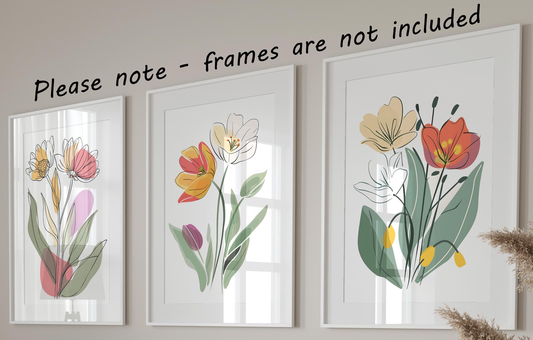 Eviepops Prints Set of 3 Unframed Abstract Flower Line Art Prints ...