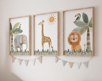 Cute Safari Animals Set of 3 Unframed Nursery Prints