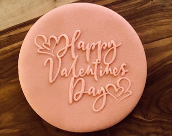 Sello de galleta "Feliz Día de San Valentín": Decoración de fondant en relieve
