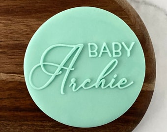 Sello de relieve para galletas con nombre de bebé personalizado, plantilla para decoración de cupcakes, fondant y baby shower