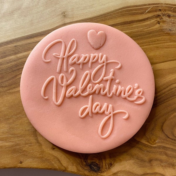 Happy Valentine’s Day Debosser Stamp. Fondant Icing Decorating. Valentines Day Cookie Stamp. Embossed Cookie Stamp