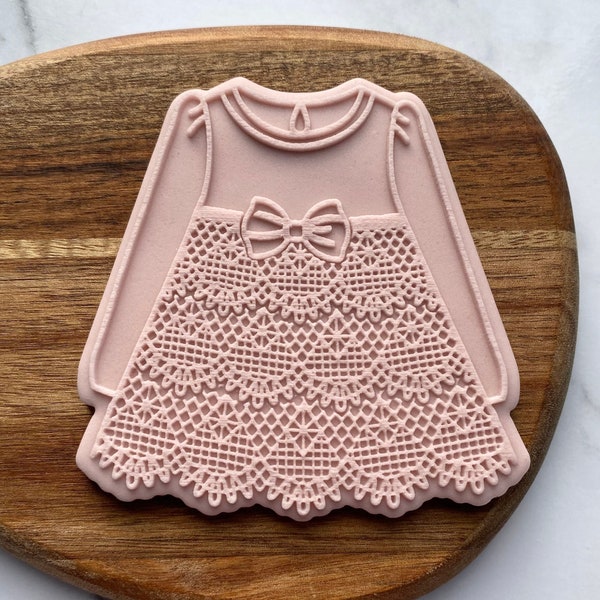 Baby Girl Dress Crochet Lace Cookie Embosser Stamp and Cutter. Girl Dress Embosser Stamp. Fondant Biscuit Decorating