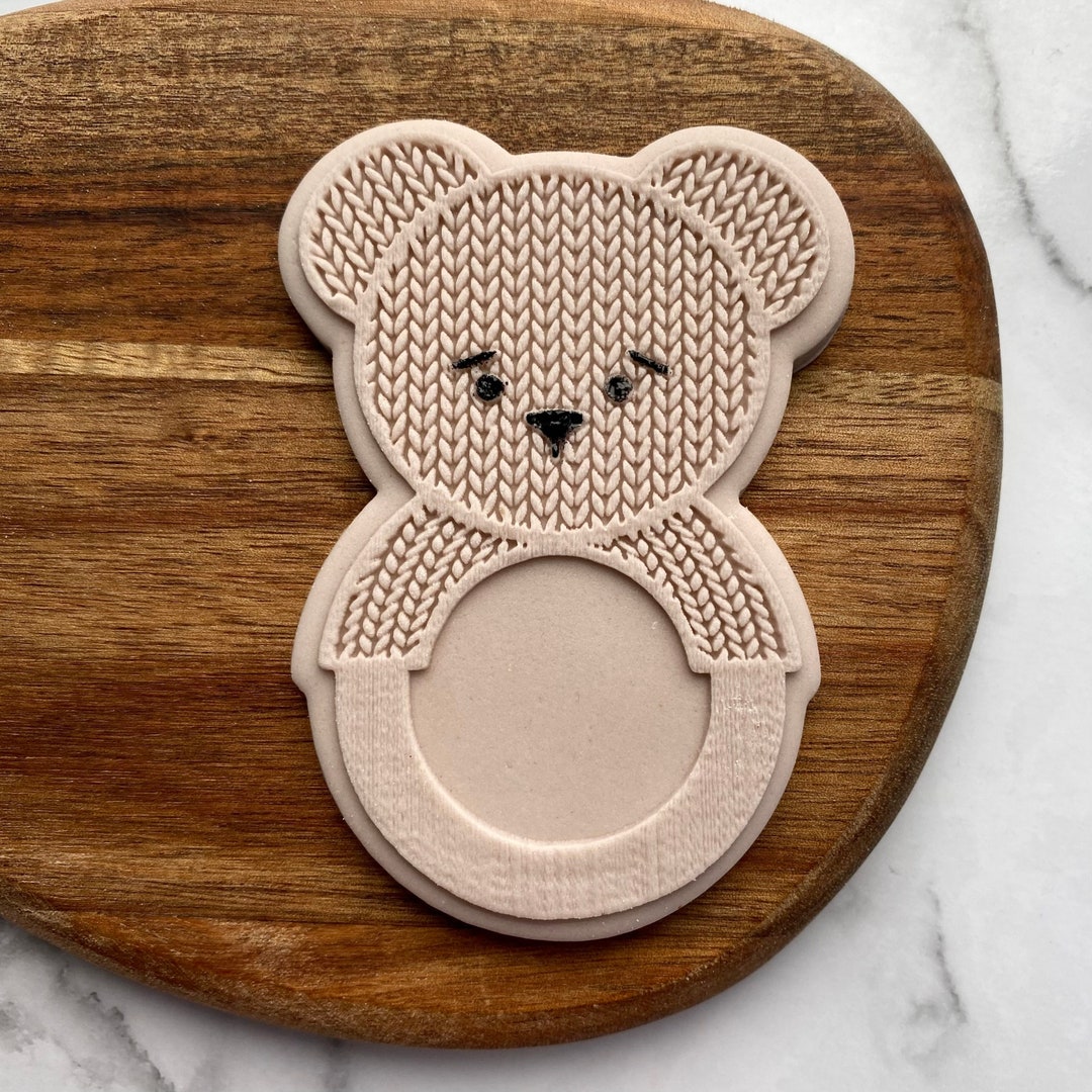 Baby Rattle Bear Knit Texture Cookie Embosser Stamp With Cutter. Bear ...