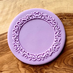 Decorative Border Wreath Debosser Stamp, Circle Frame Cookie Fondant Icing cupcake Decorating