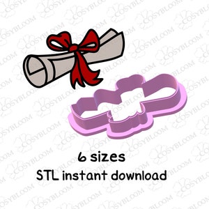 Diploma Cookie Cutter STL Archivo Descarga instantánea, Graduación Scroll STL Cookie Cutter File, 6 Tamaño, Line art PNG