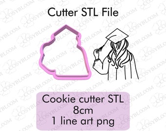 Graduation Girl Cookie Cutter, STL File Instant Download,  STL File for 3D Printing, 8cm cutter, Line art PNG
