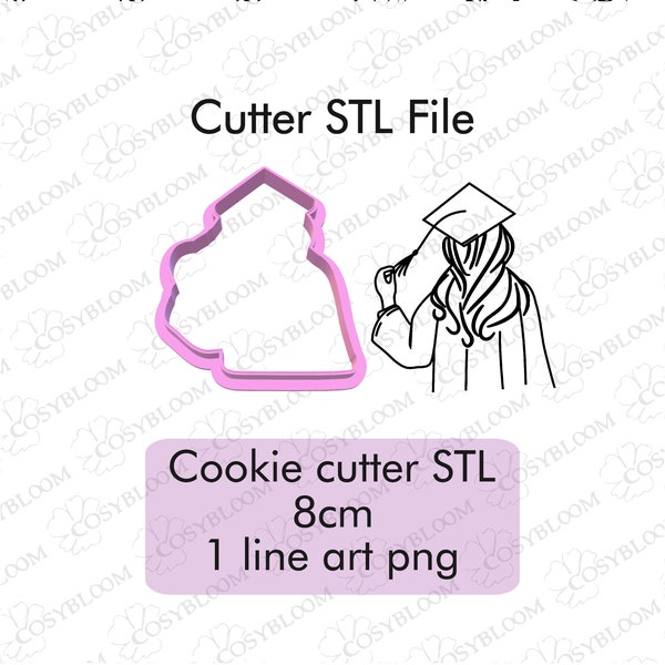 Graduation Girl Cookie Cutter, STL File Instant Download,  STL File for 3D Printing, 8cm cutter, Line art PNG