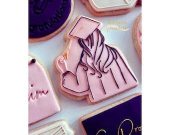 Graduation Girl Outbosser Stamp+Cutter. Graduation Fondant Icing Cupcake Decorating. Graduation Cookie Cutter