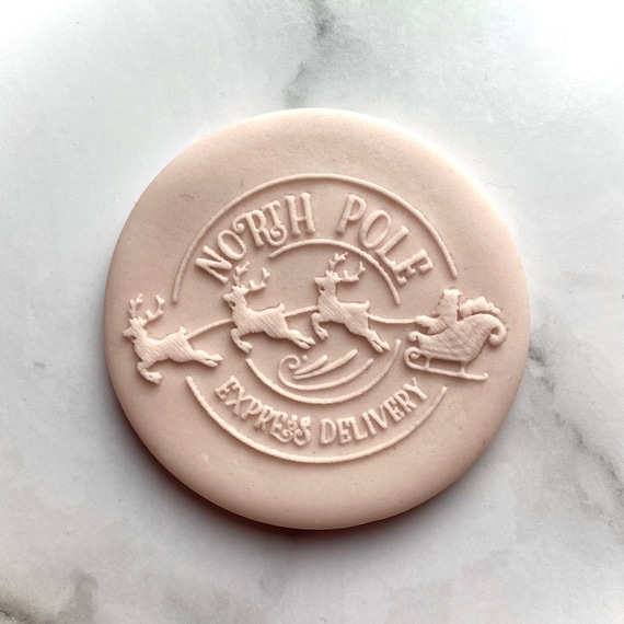 Christmas North Pole Cookie  Outbosser Stamp. Express Delivery Sleigh Cupcake Topper Cookie Treat Box Fondant Icing Stamp