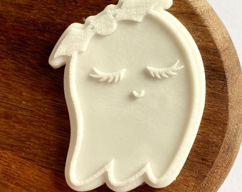 Cute Ghost With Bat Cookie Cutter and Stamp. Halloween Ghost Debosser Stamp. Fondant Icing Cupcake Decorating