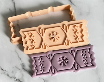 Christmas Cracker Cookie Stamp+Cutter. Christmas Cookie Cutter. Biscuit Fondant Stamp