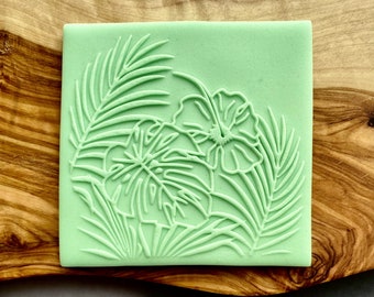 Sello para galletas con estampado de hojas de monstera, hibisco y hojas tropicales / Diseño de jungla