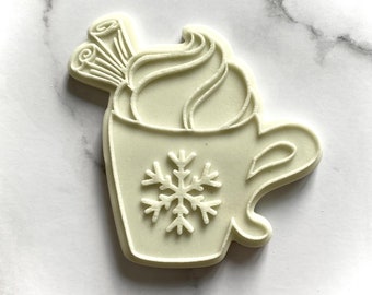 Cortador de galletas de chocolate caliente de Navidad y emboscado. Fondant Glaseado Galleta Decoración