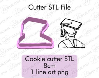 Graduation Boy Cookie Cutter, STL File Instant Download,  STL File for 3D Printing, 8cm cutter, Line art PNG