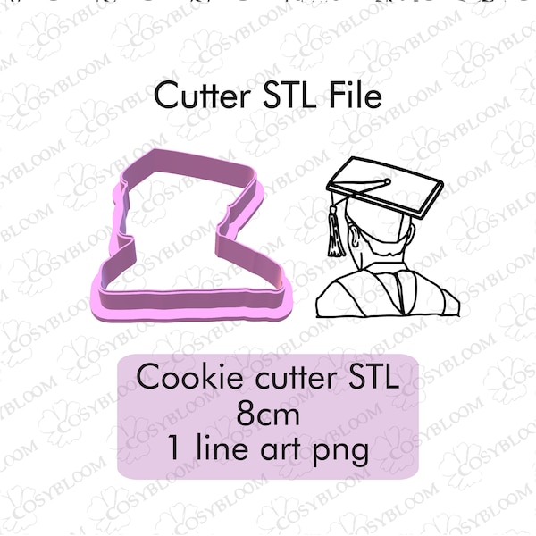 Graduation Boy Cookie Cutter, STL File Instant Download,  STL File for 3D Printing, 8cm cutter, Line art PNG