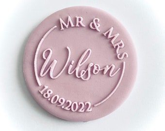 Custom Mr and Mrs Name with Date Cookie Stamp Wedding Fondant Buscuit Cake Icing Cupcakes Decorating