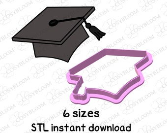 Graduation Hat Cookie Cutter STL File Instant Download, Graduation Cap STL Cookie Cutter File, 6 Size, Line art PNG