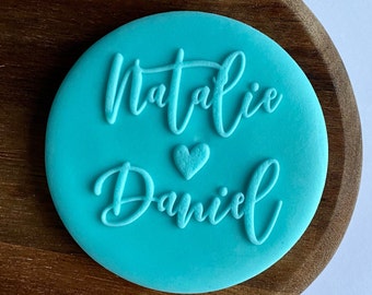 Sello personalizado para galletas con nombres de boda. Sello grabador de fondant, glaseado, decoración de galletas