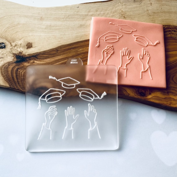 Graduation Hands Throwing Hats Cookie Stamp Fondant & Biscuit Embosser Fondant Stamp for Grad Treats Grad Party Embosser