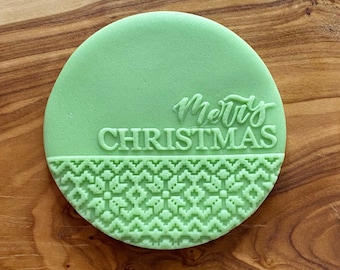 Christmas POPup Debosser Stamp. Merry Christmas Cupcake Topper. Christmas Fondant Icing Decoration