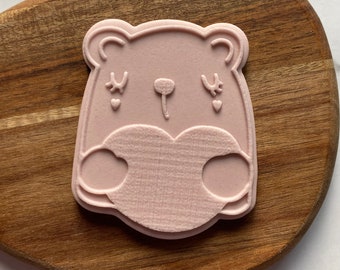 Bear with Heart Valentine’s Day PopUP Stamp with Cutter. Valentine’s Day Cookie Stamp. Fondant Icing Cupcake Decorating