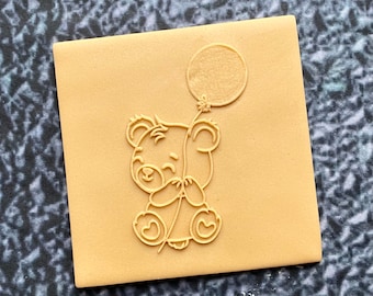 Baby Bear Holding Balloon Debosser Stamp. Baby Shower Fondant Icing Decorating