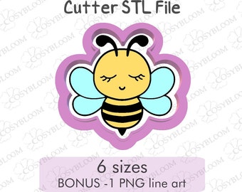Bee Cookie Cutter STL File: 8 Sizes + Line Art PNG (Digital Download)