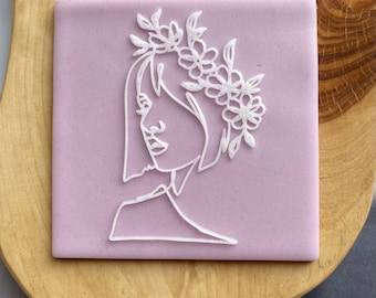 Sello Debosser del Día de la Madre. Mujer/Niña con Flores. Fondant Glaseado Cupcake Decoración