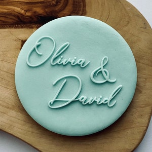 Sello de galleta con nombres de boda personalizados. Sello fondant Debosser, glaseado, decoración de galletas