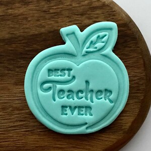 Apple Best Teacher Ever Cookie Embosser Stamp para glaseado fondant, cupcakes, galletas, Gracias profesor