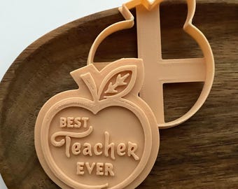 Apple Best Teacher Ever Cookie Embosser Stamp for fondant icing, cupcakes, cookies, Thank you teacher