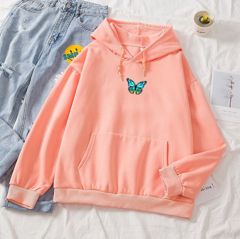 Butterfly Hoodie Embroidered Butterfly Sweatshirt Etsy