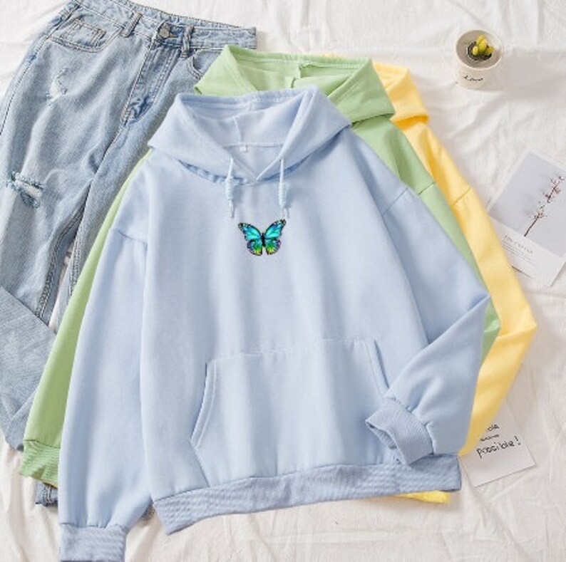 Butterfly Hoodie Embroidered Butterfly Sweatshirt Etsy
