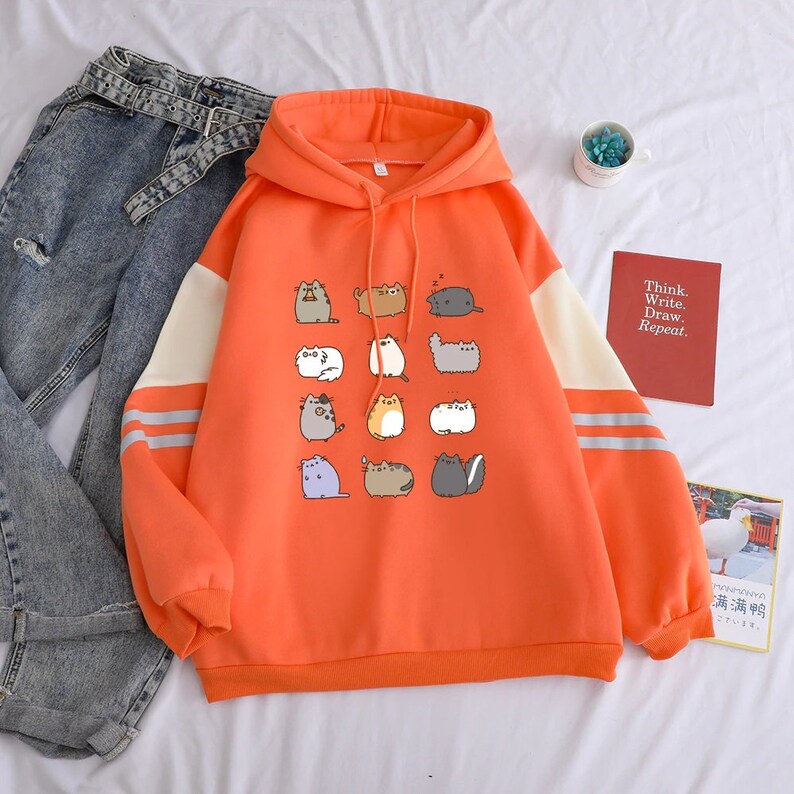 Cute Kawaii Cats Women Hoodie Casual Long Sleeve Printed Autum Etsy