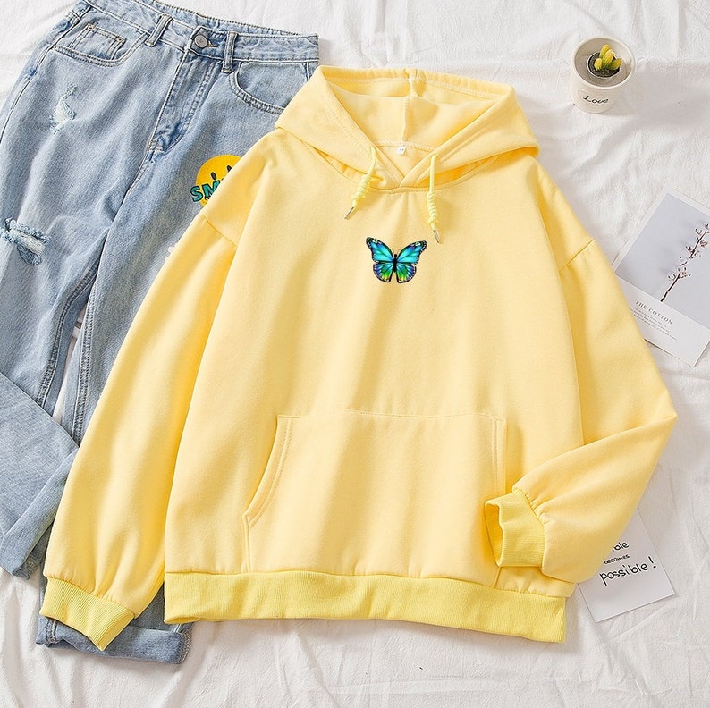 Butterfly Hoodie Embroidered Butterfly Sweatshirt Etsy