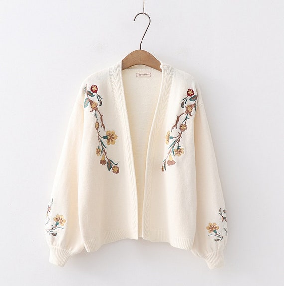 flowers embroidery cardigan