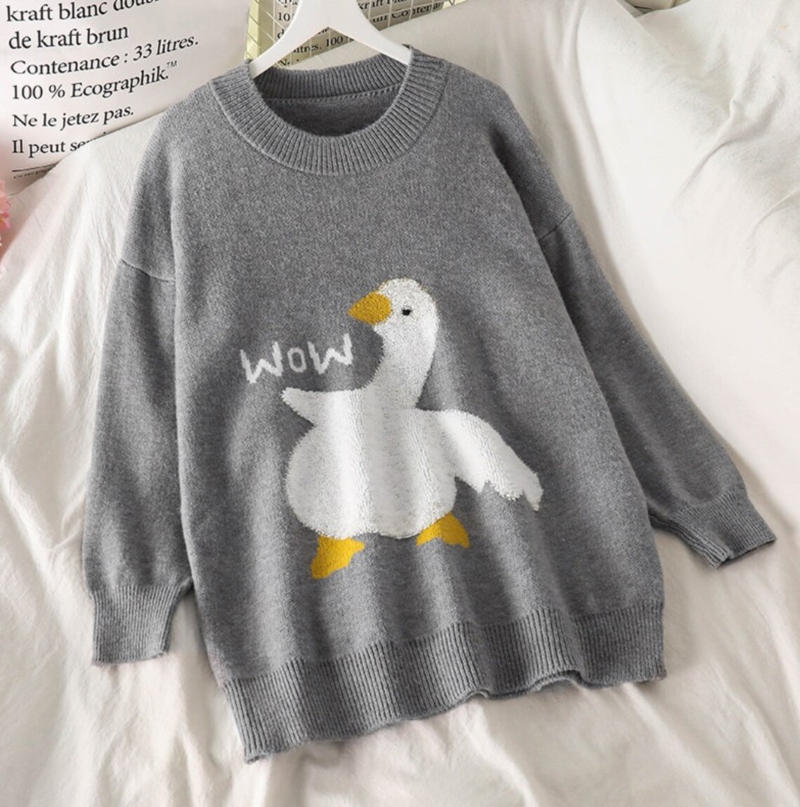 Goose Wow Sweater Jumper Long Sleeve Goose Print Loose Etsy