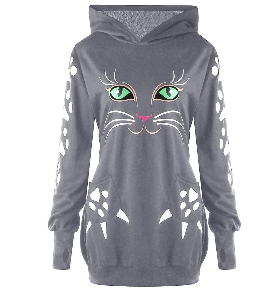 Hoodies Womens Kawaii Cat Cap Print Ears Hooded Long Sleeve | Etsy