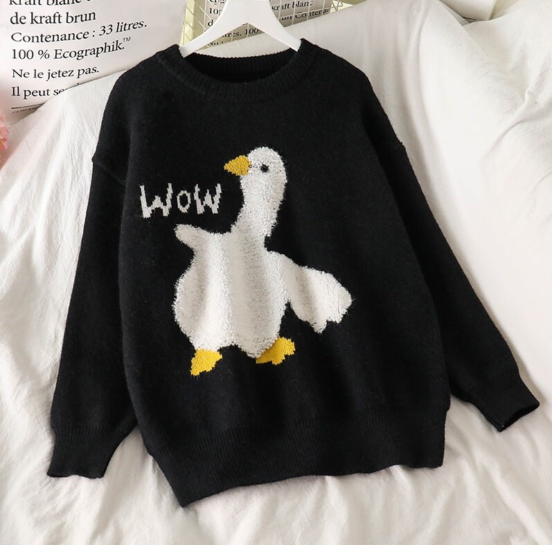 Goose Wow Sweater Jumper Long Sleeve Goose Print Loose Etsy