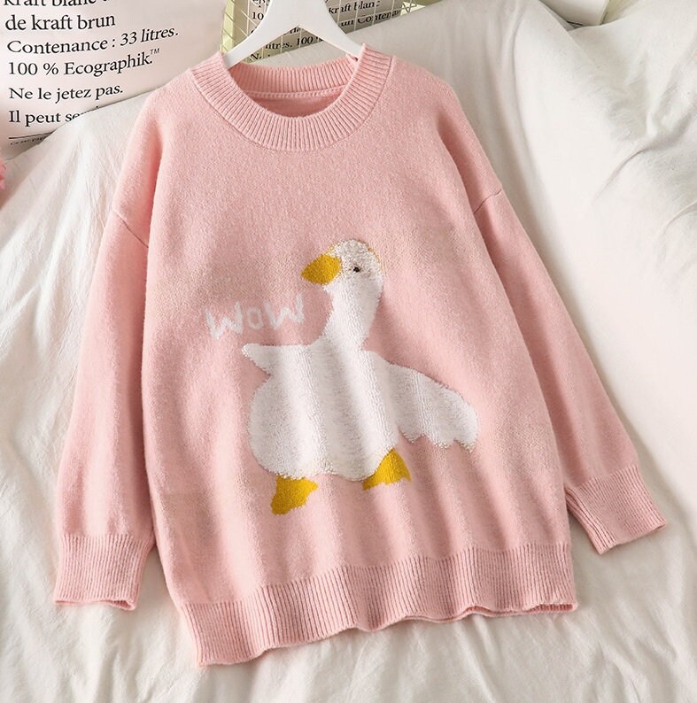 Goose Wow Sweater Jumper Long Sleeve Goose Print Loose Etsy