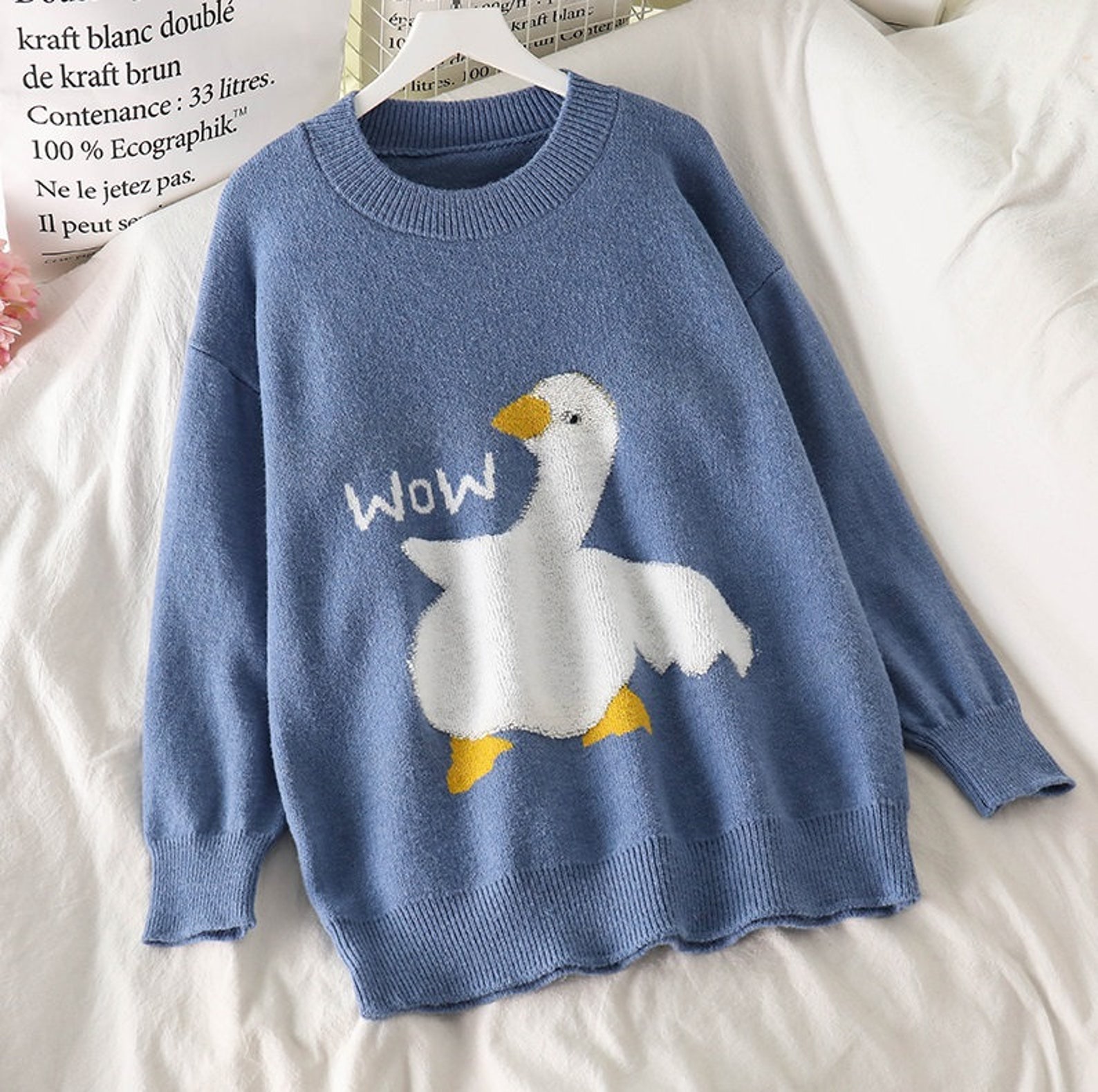 Goose Wow Sweater Jumper Long Sleeve Goose Print Loose Etsy