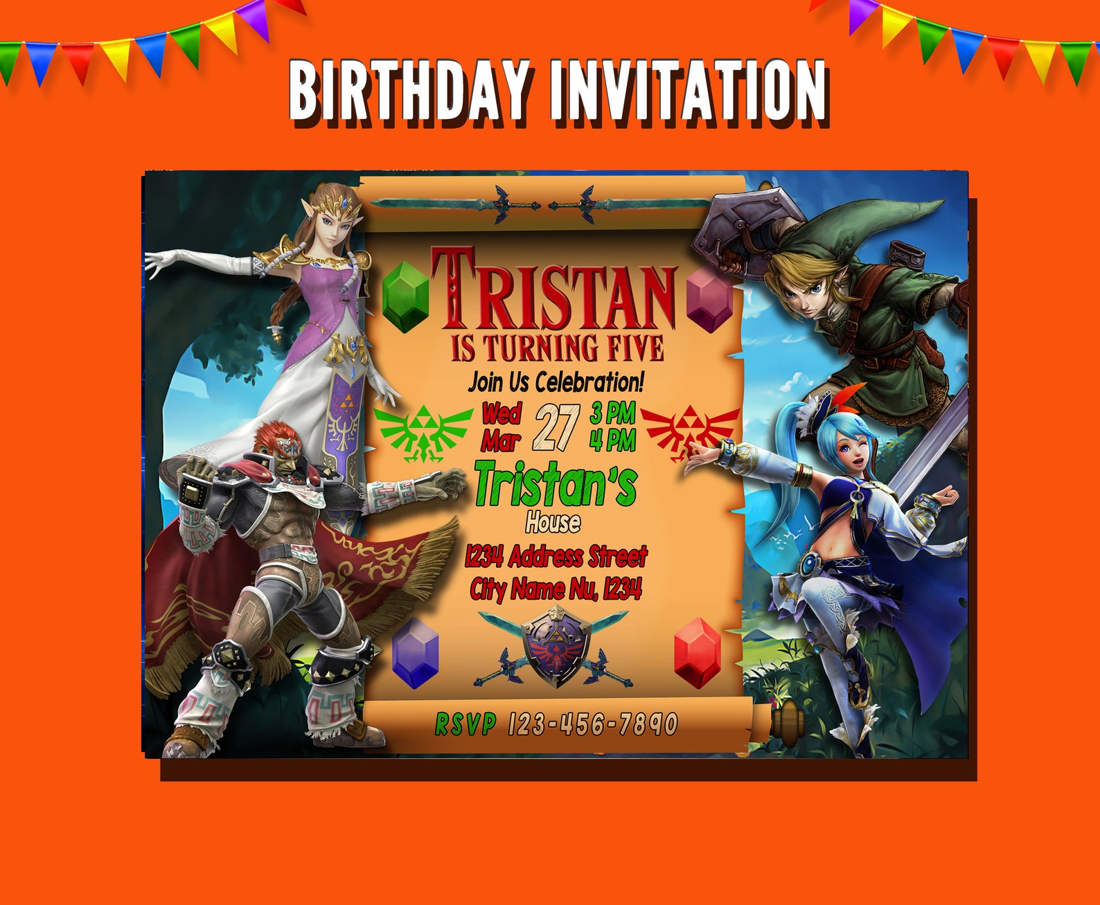 Zelda Zelda Invitation Zelda Birthday Invitation Zelda Etsy