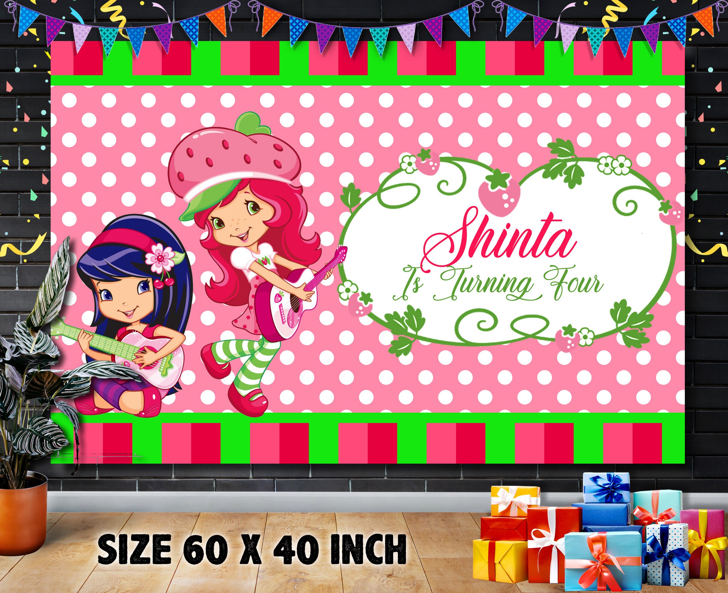 Strawberry Shortcake Birthday Backdrop Strawberry Birthday Etsy