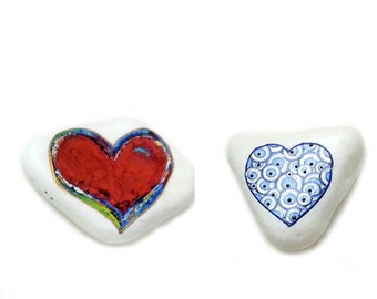 Handpainted Marble Stone Heart Ornament, Personalized Valentine's Gift
