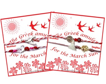 Marti bracelet set Greek March bracelet Evil eye cord bracelet Red and White string bracelet Spring adjustable bracelet Protection bracelet