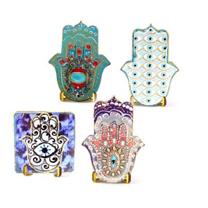 Hamsa wooden shape table ornament Unique refrigerator magnet Wooden evil eye amulet for home Protection gift Hand of Fatima Fridge magnet
