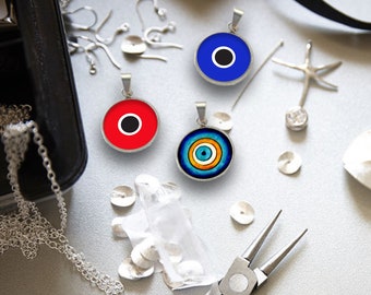 2 pcs Evil eye Stainless Steel enamel charm Diy jewellery supply Greek evil eye charm Blue evil eye protection pendant Bulk Wedding favors