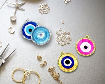 2 pcs Evil eye enamel charm Diy jewellery supply Silver and gold plated Greek evil eye protection and Good luck pendant charm Wedding favors