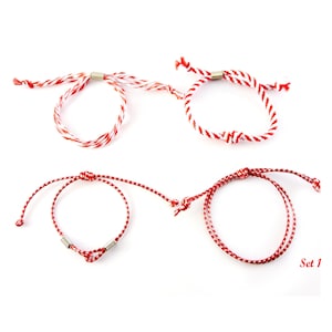 Four pieces Greek March bracelet set Martisor bracelet Red and White Spring adjustable bracelet Traditional Martaki Protection bracelet