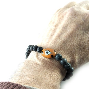 Evil eye stretch bracelet for Men Love gift for Him Lavastone bracelet Anniversary gift Protection bracelet Valentine&#39;s Day Boyfriend&quot;s gift